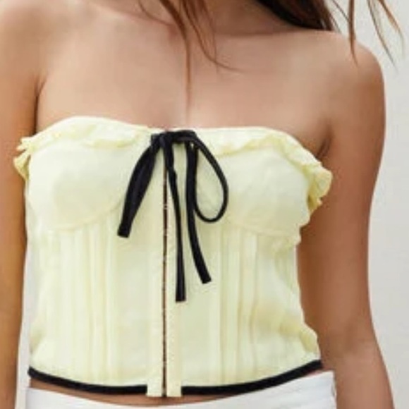 NWT! Pacsun Beverly and Beck Yellow Velvet Bow Corset Top M coquette - Picture 1 of 7